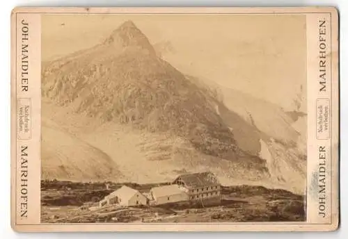 Fotografie Joh. Maidler, Mairhofen, Ansicht Mayrhofen, die Berliner Hütte im Ausbau, Gletscherpanorama