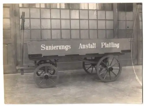 Fotografie Pritschenwagen Sanierungs Anstalt Plattling, Wagenfabrik Karl Weinberger Zeppelinstrasse 71 in München