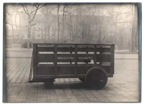 Fotografie Transportwagen für Schlacht - und Viehhof München, Wagenfabrik Karl Weinberger Zeppelinstrasse 71 in München