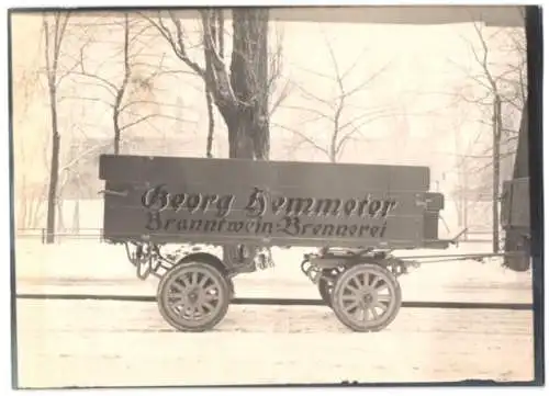 Fotografie Lastwagen-Anhänger Branntwein-Brennerei G. Hemmeter, Wagenfabrik Karl Weinberger Zeppelinstrasse 71 in München