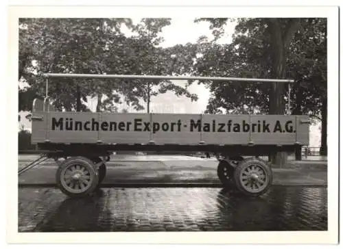 Fotografie LKW-Anhänger Münchener Export-Malzfabrik AG, Wagenfabrik Karl Weinberger Zeppelinstrasse 71 in München