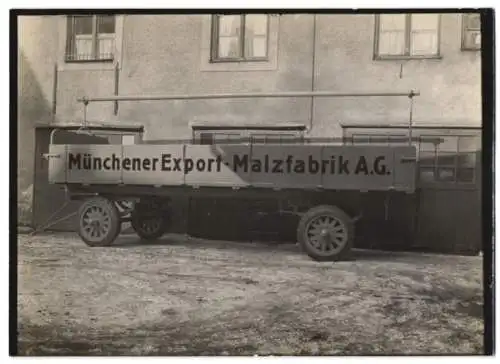 Fotografie LKW-Anhänger Münchener Export-Malzfabrik AG, Wagenfabrik Karl Weinberger Zeppelinstrasse 71 in München