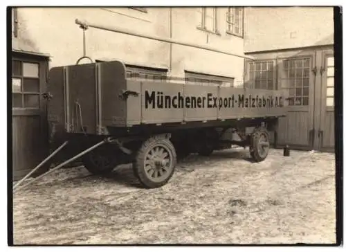 Fotografie LKW-Anhänger Münchener Export-Malzfabrik AG, Wagenfabrik Karl Weinberger Zeppelinstrasse 71 in München