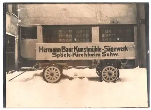 Fotografie LKW-Anhänger Baur Sägewerk, Spöck-Kirchheim Schw., Wagenfabrik Karl Weinberger Zeppelinstrasse 71 in München