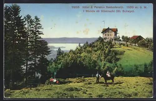 AK Küssnacht am Rigi, Seebodenalp, Pferdeweide vor Hotel & Pension