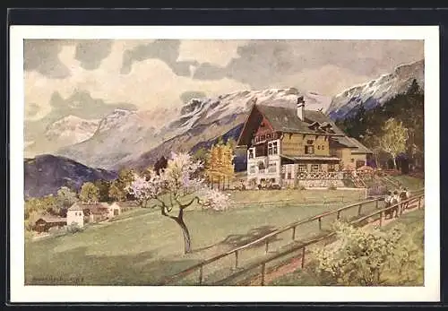 Künstler-AK Edlach, Alpenhotel & Pension Knappenhof