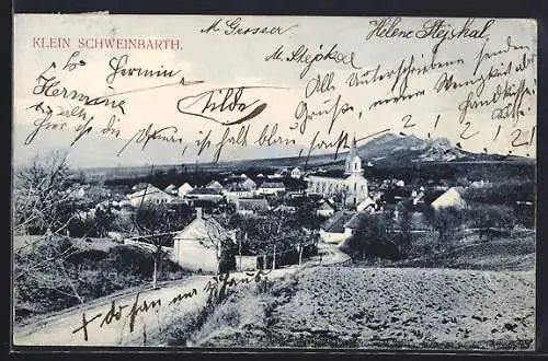 AK Drasenhofen /N.-Oe., Klein Schweinbarth, Blick vom Ortrand Richtung Kirche