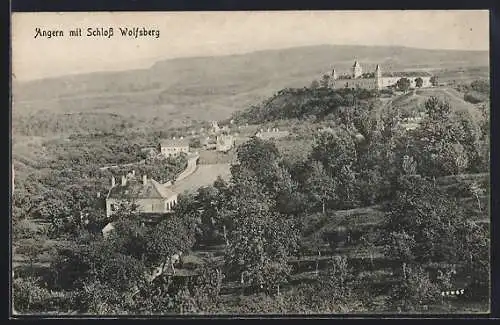 AK Angern, Ortsansicht mit Schloss Wolfsberg aus der Vogelschau