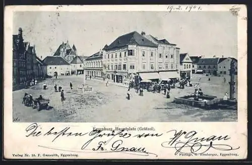 AK Eggenburg, Hauptplatz Grätzel mit Kirche und Denkmal