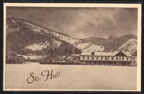 AK Türnitz /N.-Ö., Pflege- u. Erholungsheim Auhof im Winter, mit Bergpanorama