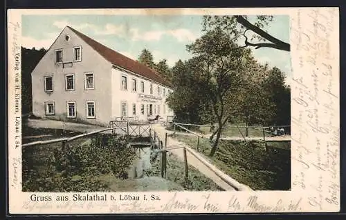 AK Skalathal bei Löbau, Gasthaus zum Albertschlösschen H. Rebner mit Umgebung