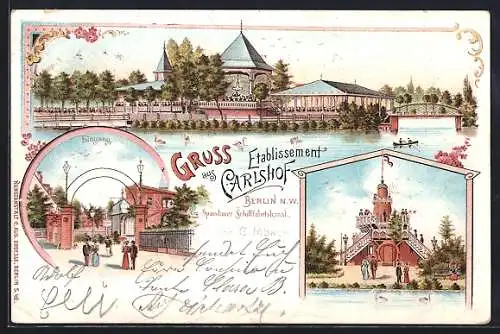 Lithographie Berlin, Restaurant Etablissement Carlshof am Spandauer Schifffahrtskanal