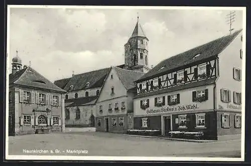 AK Neunkirchen / Br., Marktplatz mit Gasthaus und Bäckerei Mehl