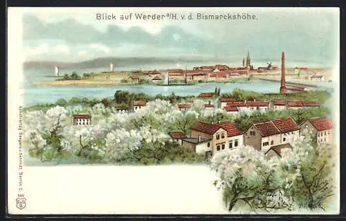 Lithographie Werder / Havel, Blick von der Bismarckshöhe