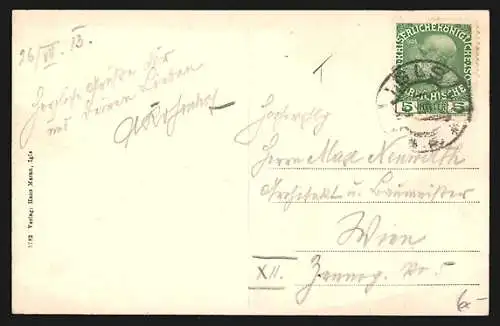 AK Igls, Ortsansicht gegen das Gebirge