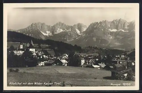 AK Kitzbühel, Ortspanorama mit Gebirgskette