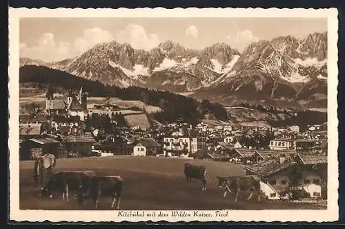 AK Kitzbühel, Ortsansicht mit dem Wilden Kaiser