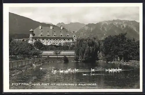 AK Imst, Hotel Post mit Heiterwand und Rauchberg