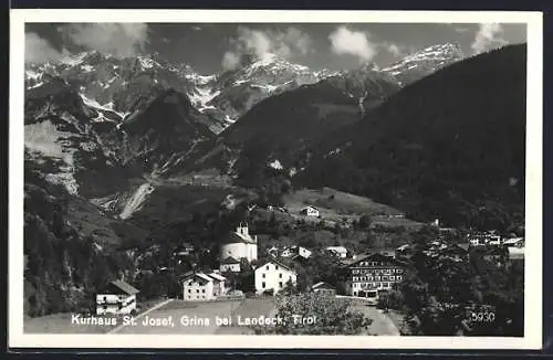 AK Grins bei Landeck, Teilansicht mit Kurhaus St. Josef und Kirche