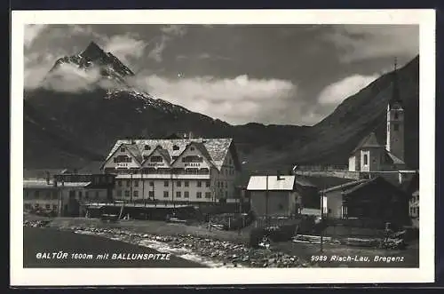 AK Galtür, Gasthof Rössle Post gegen Ballunspitze