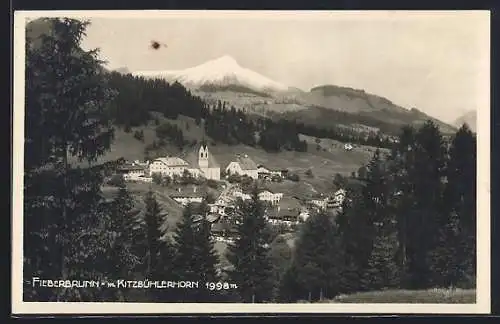 AK Fieberbrunn, Panorama mit Kitzbühlerhorn