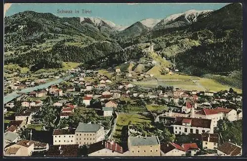 AK Schwaz in Tirol, Gesamtansicht von einem Berg aus