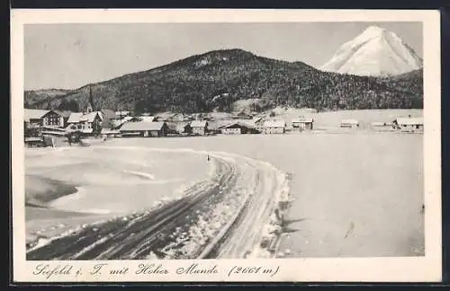 AK Seefeld i. T., Teilansicht mit Hoher Munde im Schnee