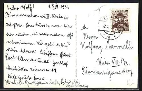 AK Scheffau, Strassenpartie mit Kirche