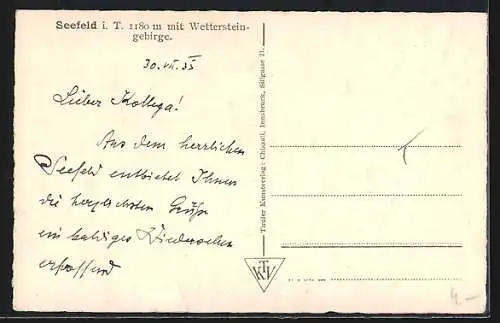 AK Seefeld i. T., Teilansicht mit Wettersteingebirge