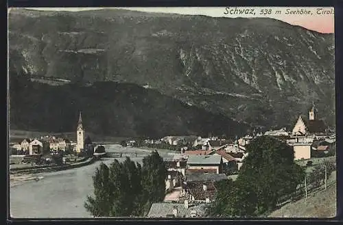 AK Schwaz /Tirol, Teilansicht mit Bergen