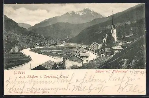 AK Sölden i. Oetzthal, Ortspartie mit Kirche und Nöderkogel