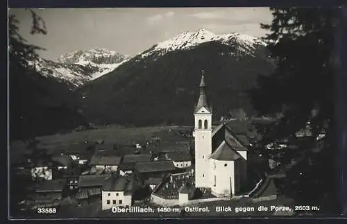 AK Obertilliach /Osttirol, Kirche mit Blick gegen die Porze