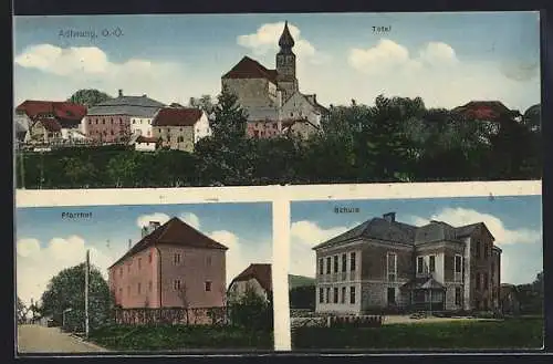 AK Adlwang, Pfarrhof, Schule, Teilansicht mit Kirche