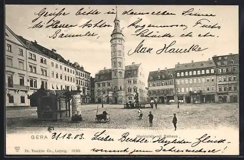 AK Gera, Marktplatz mit Rathaus, Geschäfte, Um 1900