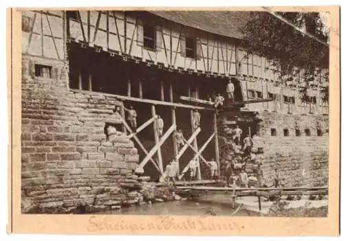 9 Fotografien Ansicht Balingen, Hochwasser Katastrophe 1895, Obere Mühle, Wehr, Scheune v. Bierbrauer Lang