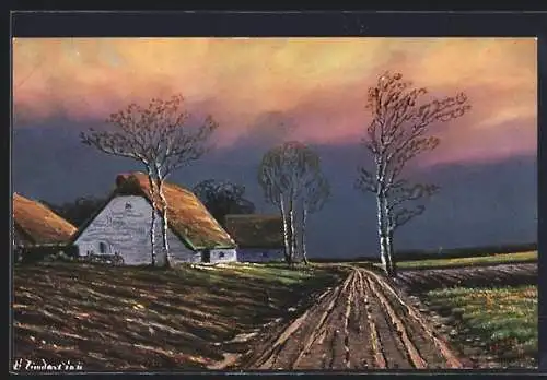 Künstler-AK Raphael Tuck & Sons Nr. 845: Heide im Herbst, Feldweg im Abendlicht