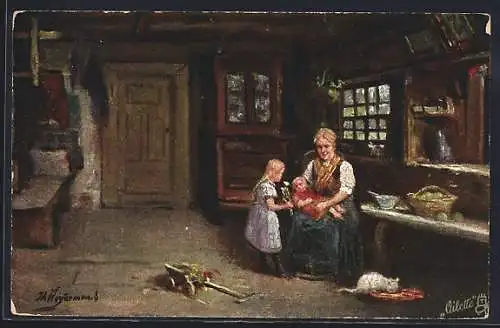 Künstler-AK Raphael Tuck & Sons Nr. 7758: Cottage Home in the Black Forest, Flowers for Baby