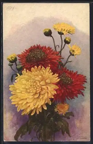 Künstler-AK Raphael Tuck & Sons Nr. 3106: Chrysanthemums in Bloom