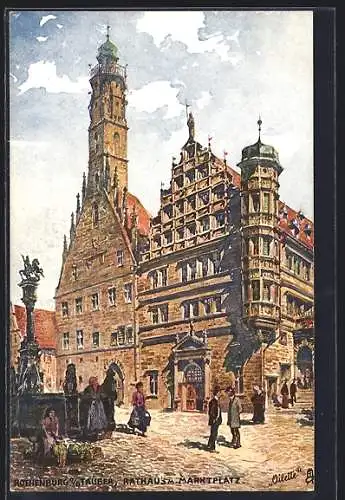 Künstler-AK Raphael Tuck & Sons Nr.658 B: Rothenburg, Rathaus am Marktplatz