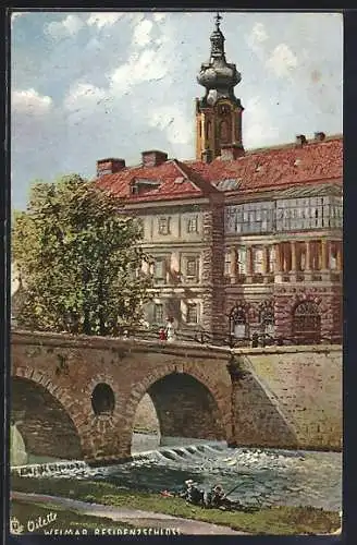 Künstler-AK Weimar / Thüringen, Brücke am Residenzschloss