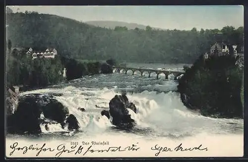 AK Rheinfall, Wasserfall mit Brücke