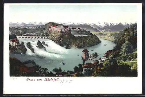 AK Rheinfall mit Blick zum Schloss Laufen