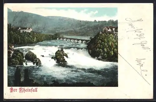 Künstler-AK Rheinfall, Wasserfall mit Brücke