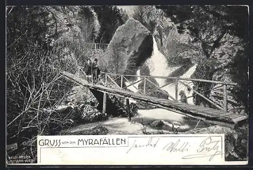 AK Myrafälle, Wasserfall mit Brücke