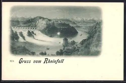 Künstler-AK Rheinfall, Wasserfall mit Panorama
