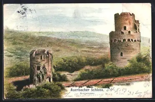 Künstler-AK Auerbach / Hessen, Auerbacher Schloss an der Bergstrasse