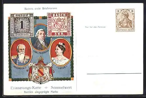 AK Grossherzog Friedrich von Baden, Carl Friedrich, Badens erste Briefmarken