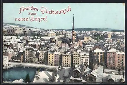 AK Zürich, Limmatquai mit Predigerkirche und Polytechnikum im Winter