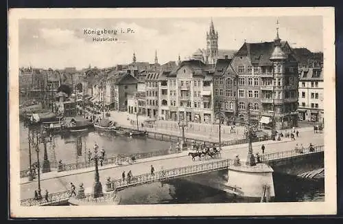 AK Königsberg i. Pr., Holzbrücke mit Hafen u. Strasse aus der Vogelschau