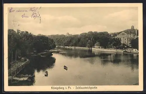 AK Königsberg, Ortsansicht mit Schlossteich